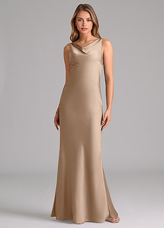 Azazie Allettie Bridesmaid Dresses Taupe Mermaid Stretch Satin Dress image6