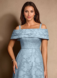Azazie New Britain Mother of the Bride Dresses Sky Blue A-Line Pleated Floral Burnout Dress image6