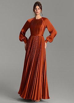 Azazie Grayson Bridesmaid Dresses Paprika A-Line Long Sleeve Stretch Satin Dress image3