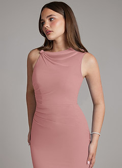 Azazie Charice Bridesmaid Dresses Dusty Rose Sheath Pleated Chiffon Dress image2