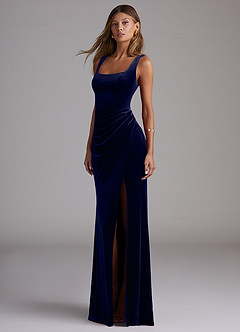 Azazie Mero Bridesmaid Dresses Dark Navy Sheath Pleated Velvet Dress image3