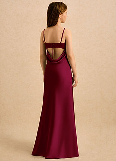 Azazie Mirabella Girls Formal Robe Demoiselle D'honneur Fillette Robe Fourreau en Satin extensible Encolure en Forme de Cœur Bourgogne image1