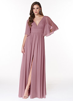 Azazie Temeka Bridesmaid Dresses Vintage Mauve A-Line Ruched Chiffon Dress image1