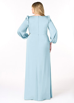 Azazie Mel Bridesmaid Dresses Sky Blue Sheath Long Sleeve Stretch Satin Dress image8