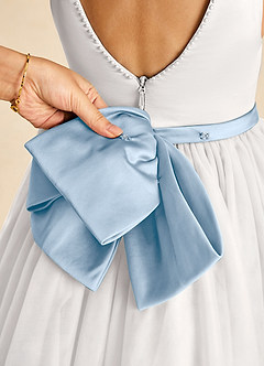 Azazie Seline Flower Girl Dresses Ivory Powder Blue A-Line Bow Tulle Dress image3