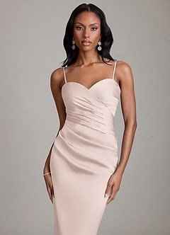 Azazie Sonora Vestidos de damas de honor Vestido de Rosa Rubor de Satén Elástico de Corte Recto con Sin tirantes image3