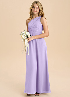 Azazie Phaedra Junior Vestido de Lila de Gasa de Corte en A con Plisado image5