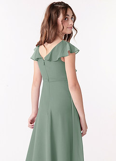 Azazie Posie Junior Silver Sage A-Line Ruched Chiffon Dress image5