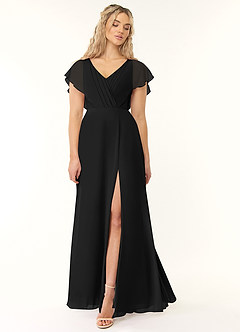 Azazie Rylee Bridesmaid Dresses Black A-Line Pleated Chiffon Dress image1