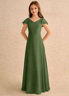 Azazie Nari Junior Formal Flower Girl Klänningar Klä A-Line i Chiffong med ärmar image6