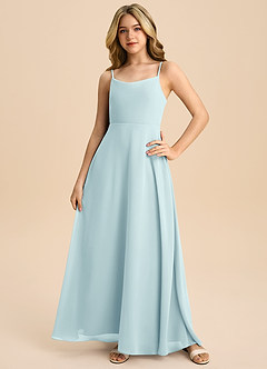 Azazie Shale Junior Sea Glass A-Line Bow Chiffon Dress image3