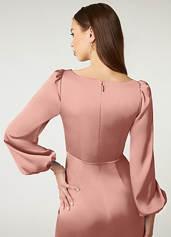 Azazie Mel Bridesmaid Dresses Rosette Sheath Long Sleeve Stretch Satin Dress image6