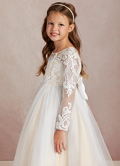 Azazie Elodie vestidos de niña de las flores Vestido de Marfil Champán de Encaje de Princesa image6