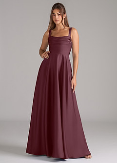 Azazie Shaude Bridesmaid Dresses Sangria A-Line Pleated Stretch Satin Dress image1
