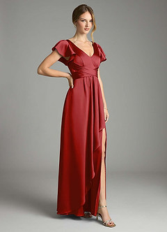 Azazie Omari Bridesmaid Dresses Pomegranate A-Line Stretch Satin Dress image5