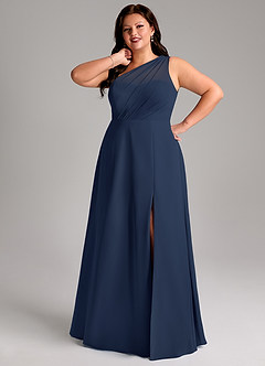 Azazie Phaedra Bridesmaid Dresses Dark Navy A-Line One Shoulder Chiffon Dress image15