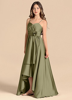 Azazie Catalina Junior Vestido de Pistacho de Satén Elástico de Corte en A con Escote de Corazón image6