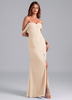 Azazie Asha Bridesmaid Dresses White Alabaster Sheath Off the Shoulder Chiffon Convertible Dress image3