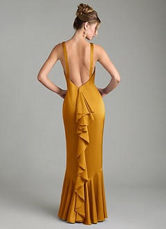 Azazie Tamera Robes de demoiselle d'honneur Robe Sirène en Satin extensible Plissée Caramel écossais image1