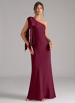 Azazie Capri Bridesmaid Dresses Mulberry Mermaid One Shoulder Stretch Satin Dress image1
