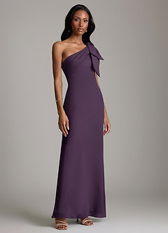 Azazie Yuanna Bridesmaid Dresses Plum Mermaid One Shoulder Chiffon Dress image4