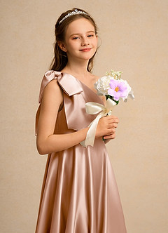 Azazie Guppy Junior Formal Flower Girl Klänningar Klä A-Line i Matt satäng Ena axeln image6