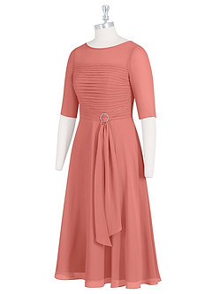 Azazie Naomi Mère de la mariée Robes Robe Trapèze en Mousseline de soie Col bateau plissé Rose Saumon image9