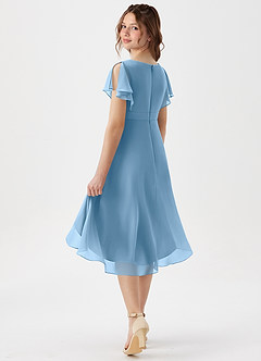Azazie Graciela Junior Steel Blue A-Line Pleated Chiffon Dress image4