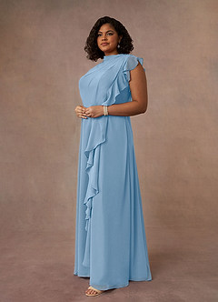 Azazie Narine vestidos de madre de la novia Vestido de Azul Pálido de Gasa de Corte en A con Cuello alto plisado image9