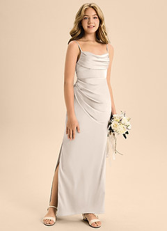 Azazie Mai Junior Robe Fourreau en Satin extensible Décolleté en cœur Albâtre Blanc image3