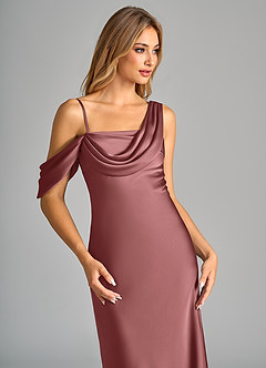 Azazie Celina Robes de demoiselle d'honneur Robe Fourreau en Satin extensible Épaule décolletée Améthyste image7