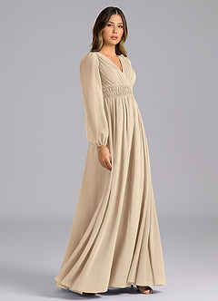 Azazie Palerma Bridesmaid Dresses Champagne A-Line Long Sleeve Chiffon Dress image5