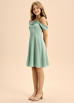 Azazie Anselie Junior Jurk van Stretch Satijn met A-Lijn Geplooid Agave image4