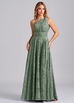 Azazie Charlize Bridesmaid Dresses Matcha A-Line One Shoulder Floral Burnout Dress image5