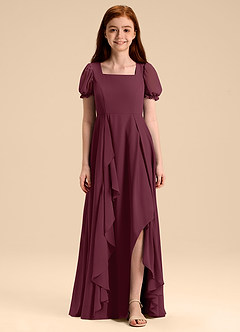 Azazie Priya Junior Vestido de Cabernet de Gasa de Corte en A con Blusón image1