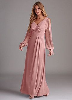 Azazie Matilda Bridesmaid Dresses Dusty Rose A-Line Long Sleeve Chiffon Dress image1