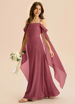 Azazie Moana Junior Linia A Pofałdowany Szyfon Długość podłogi Młodsza druhna Sukienka image2