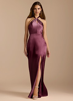 Azazie Tracie Vestidos de damas de honor Vestido de Cabernet de Satén Metálico de Corte en A con Plisado image6