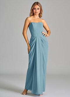Azazie Anaïs Brautjungfernkleider Etui Schulterfrei Chiffon Kleid Stimmungsvolles Blau image3