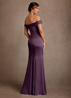 Azazie Boone Mother of the Bride Dresses Plum Mermaid Off the Shoulder Stretch Satin Dress image3