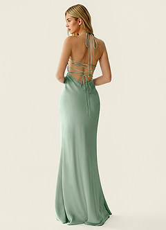 Valerianaire Agave Vert Robe de bal en satin ornée de perles image2