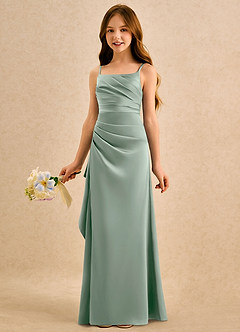 Azazie Cannoli Girls Formal Robe Demoiselle D'honneur Fillette Robe Trapèze en Satin extensible Plissé Agave image4