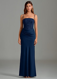 Azazie Emilia Bridesmaid Dresses Dark Navy Mermaid Strapless Stretch Satin Dress image5