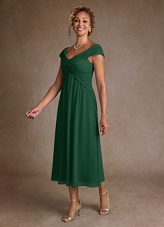 Azazie Mirta Suknie dla Matki Panny Młodej Linia A Pofałdowany Kwiatowe wypalenie Długość herbaty Sukienka image4