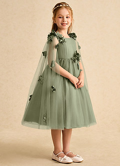 Azazie Staria Abiti da Ragazza di Fiori Abito Principessa in Tulle Increspato Pistacchio image8