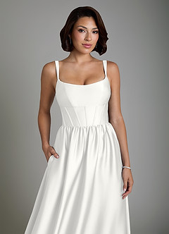 Azazie Mona Bridesmaid Dresses White A-Line Corset Stretch Satin Dress image3