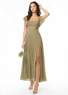 Azazie Bondi Robes de demoiselle d'honneur Robe Trapèze en Mousseline de soie Drapé Vert Mousse image1