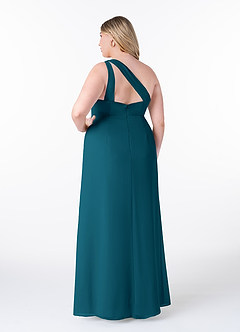 Azazie Maive Brautjungfernkleider Etui Gefaltet Rüsche Chiffon Kleid Tintenblau image8