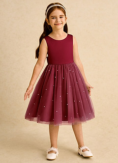 Azazie Bell Jurken voor bloemenmeisjes Baljurk Jurk van Tule Boog Bourgondië image4