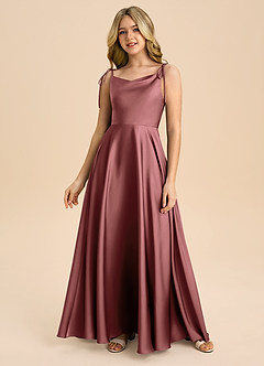 Azazie Popsy Junior Robe Trapèze en Satin extensible Arc Améthyste image3